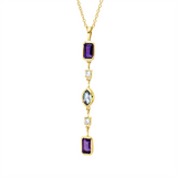 Collier 18 kt GG, mit ZÖ 40 cm, 42,5cm, 2 Brill. 0,07 ct, TW-si, 2 Amethyste 0,53 ct lila, 1 Aquamarin 0,19 ct blau