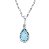 Collier 18 kt WG, mit ZÖ 40 cm, 42,5, 1 Brill. 0,02 ct, TW-si, 1 Topas 0,48 ct blau