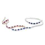 Armreif 18 kt WG+RG, 95 Brill. 4,02 ct, TW-vsi/si, 12 Rubine 4,47 ct rot, 12 Saphire 4,79 ct blau